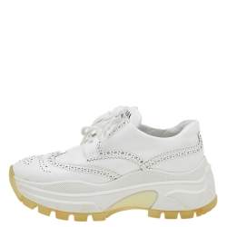 Pre Owned Prada White Brogue Leather Lace Up Oxford Sneakers Size 37.5