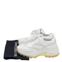 Pre Owned Prada White Brogue Leather Lace Up Oxford Sneakers Size 37.5
