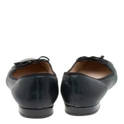 Pre Owned Prada Black Leather and Patent Cap-Toe Bow Ballet Flats Size 37.5