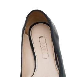 Pre Owned Prada Black Leather and Patent Cap-Toe Bow Ballet Flats Size 37.5