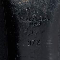 Pre Owned Prada Black Leather and Patent Cap-Toe Bow Ballet Flats Size 37.5