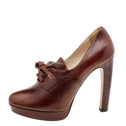 Prada Brown Leather Lace Up Booties Size 40