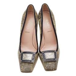 Prada Brown/Beige Lizard Leather Embellished Pumps Size 38.5