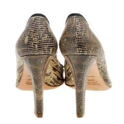 Prada Brown/Beige Lizard Leather Embellished Pumps Size 38.5
