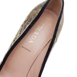Prada Brown/Beige Lizard Leather Embellished Pumps Size 38.5