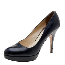 Prada Black Leather Platform Pumps Size 39.5