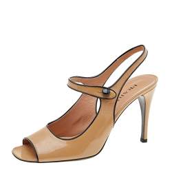 Prada Beige Patent Leather Open Toe Slingback Sandals Size 40 