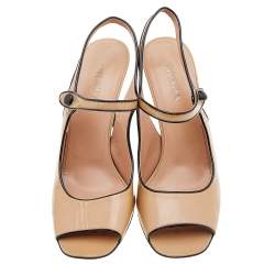 Prada Beige Patent Leather Open Toe Slingback Sandals Size 40 