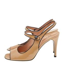 Prada Beige Patent Leather Open Toe Slingback Sandals Size 40 