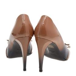 Pre Owned Prada Beige/Black Ombre Patent Leather Bow Open Toe Pumps Size 39