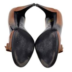 Pre Owned Prada Beige/Black Ombre Patent Leather Bow Open Toe Pumps Size 39