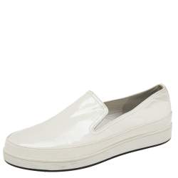 Pre Owned Prada Cream Patent Leather Slip on Sneakers Size 38