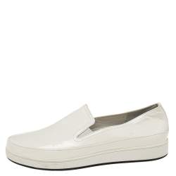 Pre Owned Prada Cream Patent Leather Slip on Sneakers Size 38