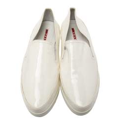 Pre Owned Prada Cream Patent Leather Slip on Sneakers Size 38