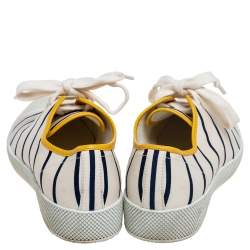 Pre Owned Prada Off White/Blue Canvas Lace Up Cap Toe Sneakers Size 38