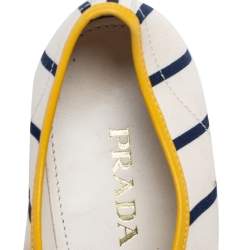 Pre Owned Prada Off White/Blue Canvas Lace Up Cap Toe Sneakers Size 38