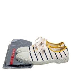 Pre Owned Prada Off White/Blue Canvas Lace Up Cap Toe Sneakers Size 38