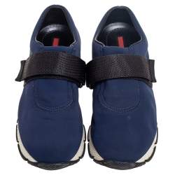 Pre Owned Prada Navy Blue Nylon Slip On Sneakers Size 38