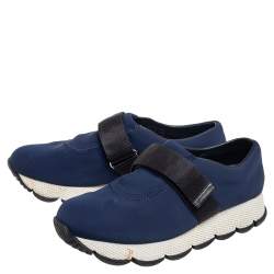 Pre Owned Prada Navy Blue Nylon Slip On Sneakers Size 38