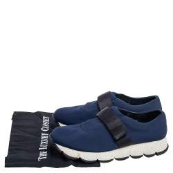 Pre Owned Prada Navy Blue Nylon Slip On Sneakers Size 38