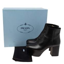 Pre Owned Prada Black Leather Platform Ankle Boots Size 39.5