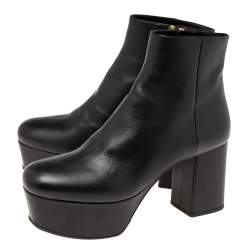 Pre Owned Prada Black Leather Platform Ankle Boots Size 39.5
