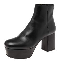 Pre Owned Prada Black Leather Platform Ankle Boots Size 39.5