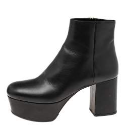 Pre Owned Prada Black Leather Platform Ankle Boots Size 39.5
