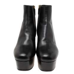 Pre Owned Prada Black Leather Platform Ankle Boots Size 39.5