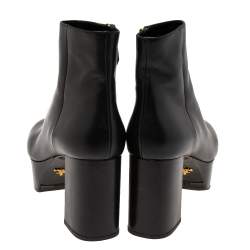 Pre Owned Prada Black Leather Platform Ankle Boots Size 39.5