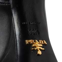 Pre Owned Prada Black Leather Platform Ankle Boots Size 39.5