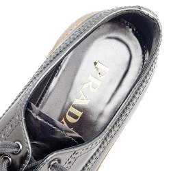 Pre Owned Prada Metallic Grey Brogue Leather Wave Wingtip Espadrille Platform Derby Sneakers Size 39.5
