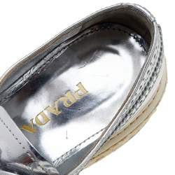Pre Owned Prada Metallic Silver Brogue Leather Wingtip Espadrille Platform Derby Sneakers Size 40