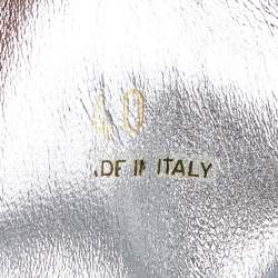 Pre Owned Prada Metallic Silver Brogue Leather Wingtip Espadrille Platform Derby Sneakers Size 40