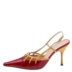 Prada Red/Yellow Patent Leather Slingback Sandals Size 39.5