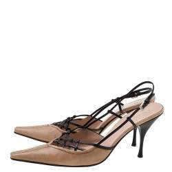 Pre Owned Prada Beige/Black Leather Slingback Sandals Size 40