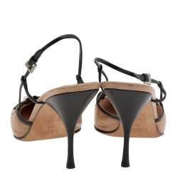 Pre Owned Prada Beige/Black Leather Slingback Sandals Size 40