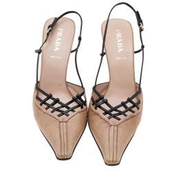 Pre Owned Prada Beige/Black Leather Slingback Sandals Size 40