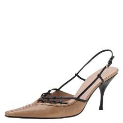 Pre Owned Prada Beige/Black Leather Slingback Sandals Size 40