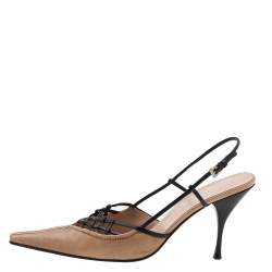 Pre Owned Prada Beige/Black Leather Slingback Sandals Size 40