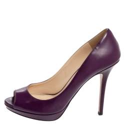 Pre Owned Prada Purple Leather Peep Toe Platform Pumps Size 40
