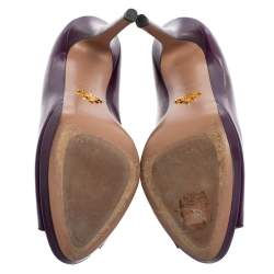 Pre Owned Prada Purple Leather Peep Toe Platform Pumps Size 40
