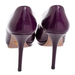 Pre Owned Prada Purple Leather Peep Toe Platform Pumps Size 40