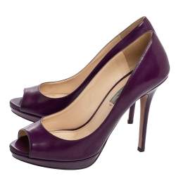 Pre Owned Prada Purple Leather Peep Toe Platform Pumps Size 40