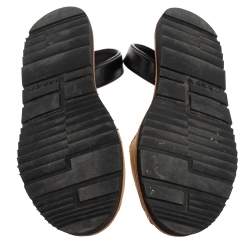 Pre Owned Prada Metallic Gold/Black Leather Slingback Flat Sandals Size 37