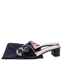 Pre Owned Prada Black Patent Leather Bow Slide Sandals Size 37