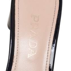 Pre Owned Prada Black Patent Leather Bow Slide Sandals Size 37