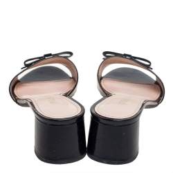 Pre Owned Prada Black Patent Leather Bow Slide Sandals Size 37