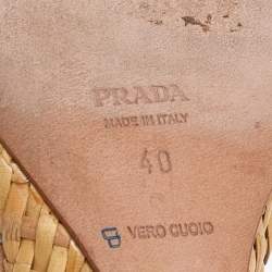 Pre Owned Prada Silver/Beige Braided Leather Bow Slingback Wedge Sandals Size 40