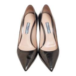 Prada Metallic Grey Leather Pointed Toe Pumps Size 36.5